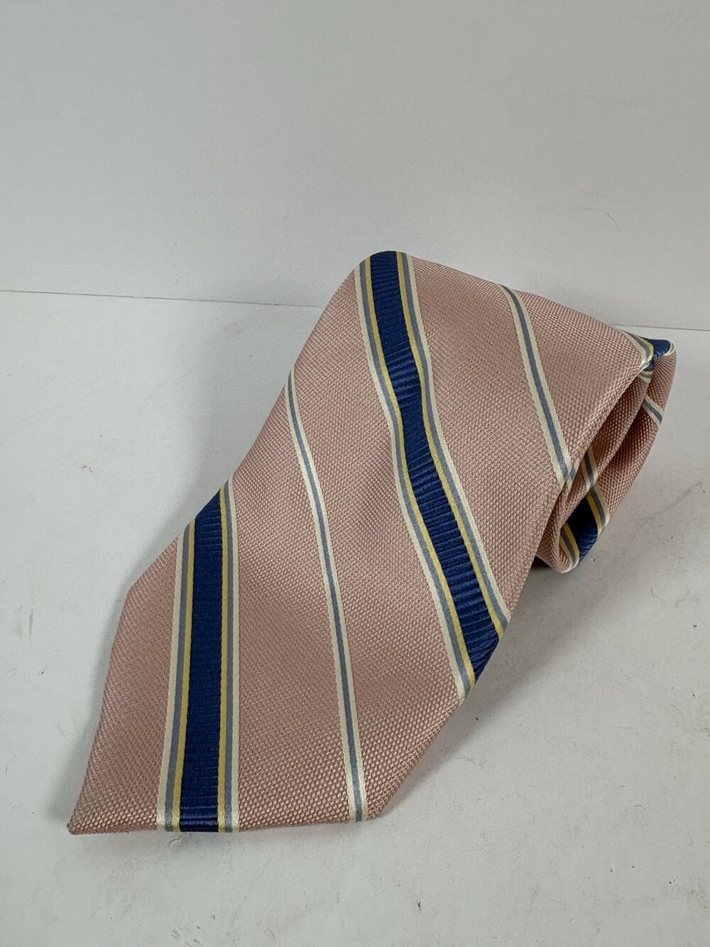 J.S.A. Bank Pink Blue Striped 100% Silk Mens Necktie Classic Business Tie